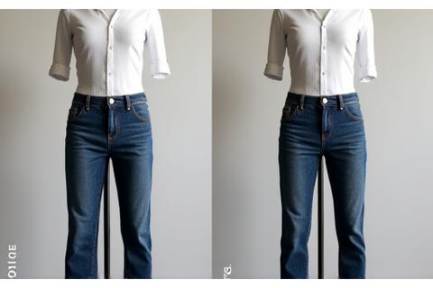 Before and after showing a pair of jeans hemmed and tapered for a modern look.